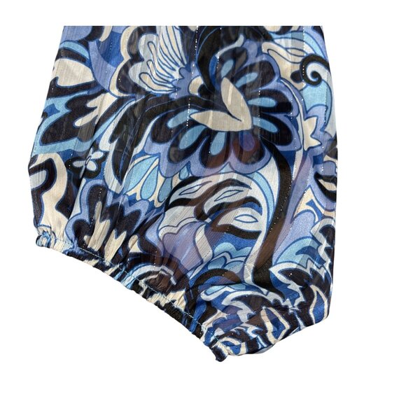 Haven & Blair Sheer Blouse Top Size 1X Blue White Button Front Collar - Picture 4 of 10